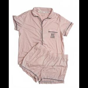 Rae Dunn Bride Squad Pajama Set - Pale Pink Short Sleeve & Shorts Size Large